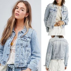 Free People We The Free Rumors Denim  Distressed Jacket NWT Size Small